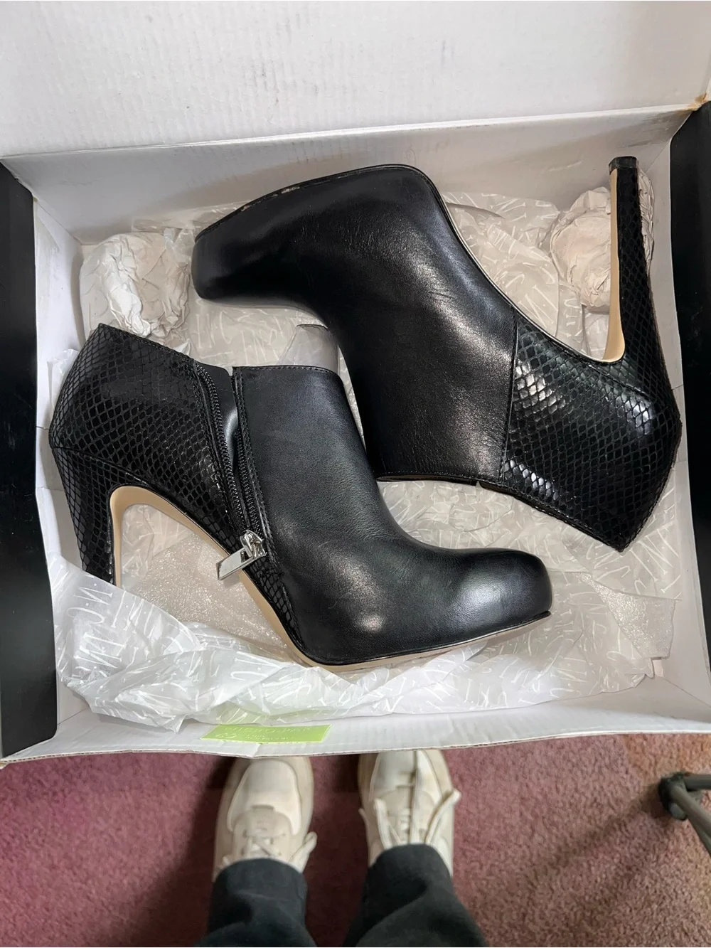 INC International Concepts Black Snake-Texture High-Heel Ankle Booties - Picture 2 of 3